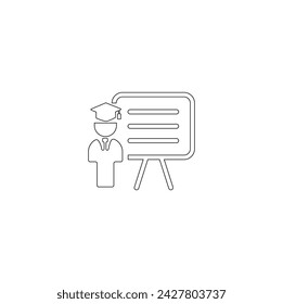 Education set of web icons in line style.  Vector illustration. Education line icons. Graduation cap, Instructions and Presentation. Online Education: 