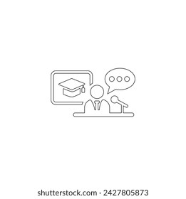   Education set of web icons in line style.  Vector illustration. Education line icons. Graduation cap, Instructions and Presentation. Simple Set of Business Presentation Related Vector Line Icons. 
