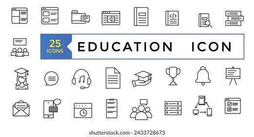 Education set of web icons in line style. Learning icons for web and mobile app. Study, school, university, webinar, online education.