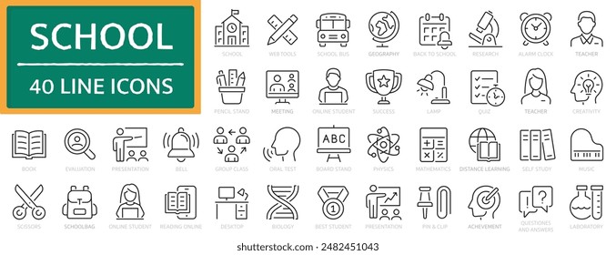 Education set of web icons in line style. Learning icons for web and mobile app. E-learning, video tutorial, knowledge, study, school, university, webinar, online education. Vector illustration