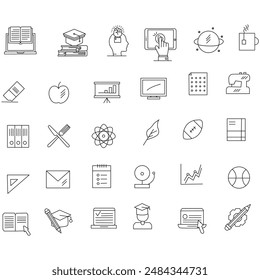 Education set of web icons in line style, Study. Learning icons for web and mobile app. E-learning, video tutorial, knowledge, study, school, university, webinar, online education. Vector illustration