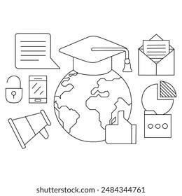 Conjunto de Educación de iconos web en estilo de línea, estudio. Iconos de aprendizaje para Web y App móvil. Video e-learning, Ilustración vectorial