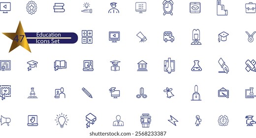 Education set of web icons in line style. Learning icons for web and mobile app. E-learning, video