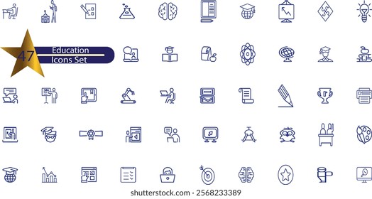 Education set of web icons in line style. Learning icons for web and mobile app. E-learning, video