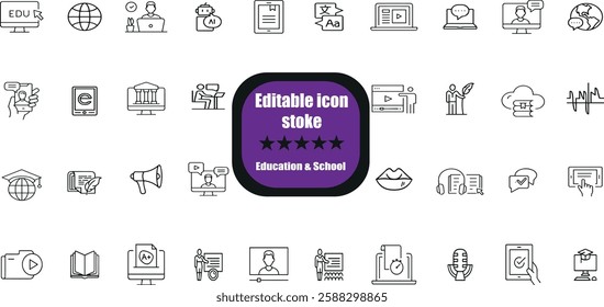 Education set of web icons in line style. Learning icons for web and mobile app