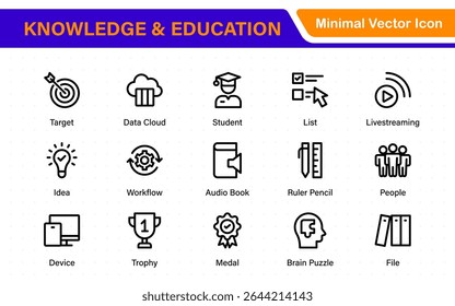Education set of web icons in line style. Learning icons for web and mobile app. E-learning, video tutorial, knowledge, study, school, university, webinar, online education.
