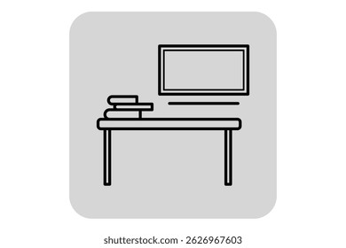 Configuración de Educación con escritorio simple con libros apilados y pantalla plana arriba. Claridad y funcionalidad con fines de aprendizaje