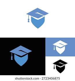 Logotipo do escudo educacional com um símbolo de boné de graduação. Perfeito para escolas, universidades, academias, plataformas de educação on-line, institutos de treinamento e marcas de aprendizagem. Profissional, limpo e adequado para projetos acadêmicos de marca e educacionais.