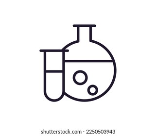 Education sign. Vector symbol drawn in trendy line style. Perfect for mobile apps, online shops, stores, adverts, UI. Editable stroke. Line icon of laboratory bulbs 