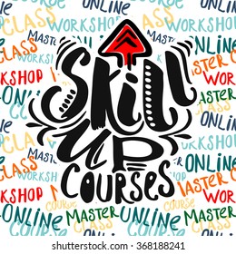 Education and skill up concept hand lettering motivation poster.Artistic design for a logo, cards, invitations, posters, banners.
