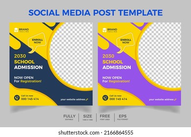 Education Social Media Post Banner, School admission promotion social media post design, School Admission Social Media Post design template