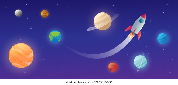 education of solar system on the space with the sun and planet mercury, venus, earth, mars, jupiter, saturn, uranus, neptune vector design illustration