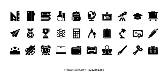 Education solid icon set, 30 icon collection