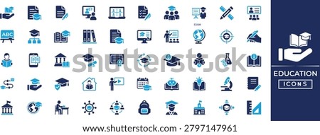 Education solid icon set for school, science, student, study, teacher, test, Learning icons collection. Vector illustration.