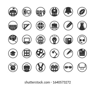 Education solid icon set. Vector and Illustration.