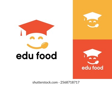 education with spoon logo. happy food, study, restaurant symbol design concept