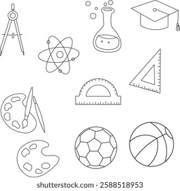 Education and Sports Line Art Icons Set