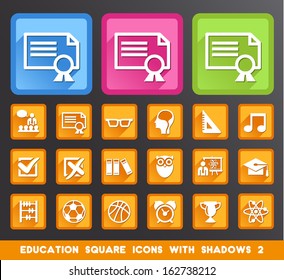 Education Square Icons with Shadows 2. 