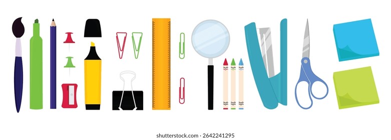 Education stationary set vector illustration. Back to school supplies vector set. 