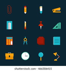 Education stationery flat design icon set, vector illustration