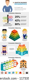 Education and statistics concept infographic charts set. Percentage charts for presentation slide templates. Can be used for annual report, advertising, flyer layout and banner design.