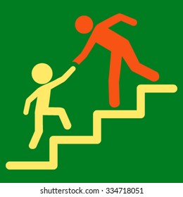 Education Steps vector icon. Style is bicolor flat symbol, orange and yellow colors, rounded angles, green background.