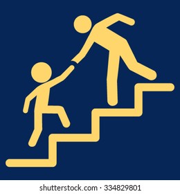 Education Steps vector icon. Style is flat symbol, yellow color, rounded angles, blue background.