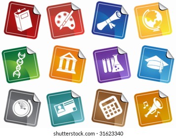 Education Sticker Icon Set : School themed buttons.