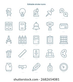 Icono de trazo de Educación. Conjunto de iconos de línea de Educación. paquete de iconos de trazo editable
