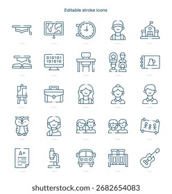 Icono de trazo de Educación. Conjunto de iconos de línea de Educación. paquete de iconos de trazo editable