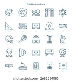 Icono de trazo de Educación. Conjunto de iconos de línea de Educación. paquete de iconos de trazo editable