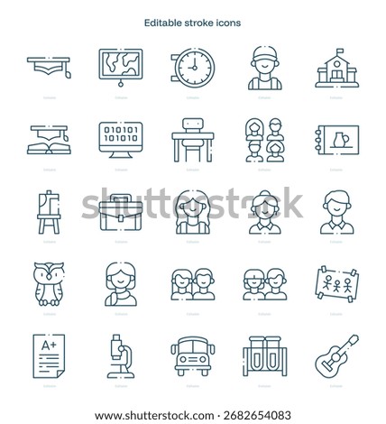 Education stroke icon. Education line icon set. editable stroke icon pack