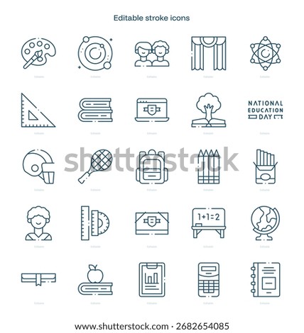 Education stroke icon. Education line icon set. editable stroke icon pack