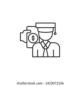 educación, estudiante, icono del dólar. Línea delgada simple, Vector de esquema de los iconos de ahorro de dinero para UI y UX, Sitio web o aplicación móvil
