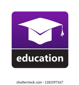 Education, student hat sign with label for print and digital content