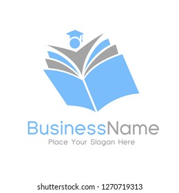 Education student logo. Learning vector with student hat or toga symbol and people. This Graphic is suitable for education, learning, book, teacher, collage, school, university, children and parent.