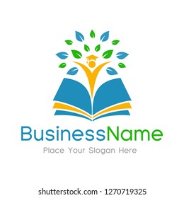 Education student logo. Learning vector with student hat or toga symbol, tree, people. This Graphic is suitable for education, learning, book, teacher, collage, school, university, children, parent.