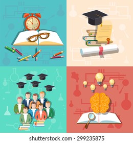 Education student teacher university college school brain pencils books diploma exams vector illustration  