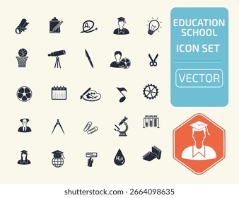 Educación y Vector Estudiantil Icon Set