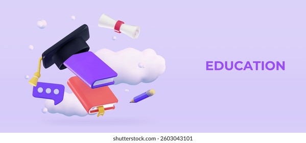 Education of students Back to school concept Promo poster with place for text Stationery and school supplies store