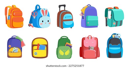 Education and study back to school, School bags set graphic elements