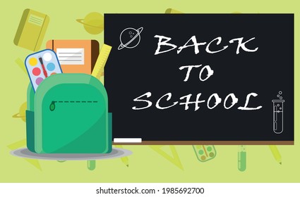 Education and study back to school vector illustration. Back to school flat banner, vector banner set of backpack, back to school concept.  Education and study back to school.