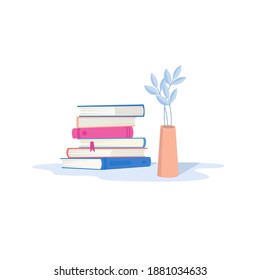 Education, study, books on the desktop. Vector illustration