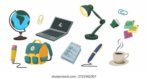 Doodle-Set für Schulungen und Studiengänge mit Laptop-, Schultasche- und Briefkastensymbolen