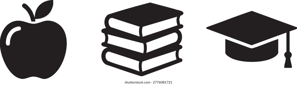 Education Study Icons Apple Books Graduation Cap Icon Set