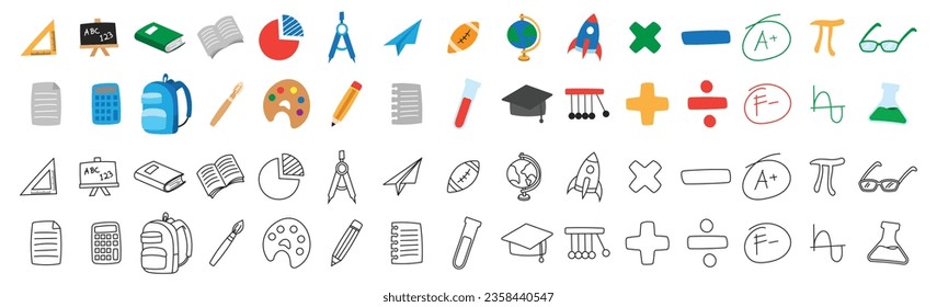 dibujo colorido de mano en icono de la escuela de estudio educativo