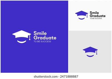 Education Study School Graduate Cap Smile Happy Successful Vector Logo Design Illustration