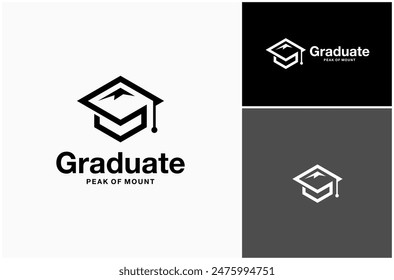 Education Study School Graduate Cap Mountain Peak Ridge Adventure Vector Logo Design Illustration