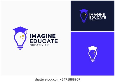 Education Study School Mortarboard Light Bulb Creativity Innovation Vector Logo Design Illustration