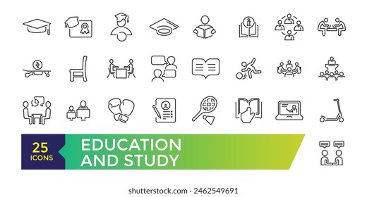 Education and study set of icons in line style. Learning icons for web and mobile app. UI icon collection and Vector illustration.